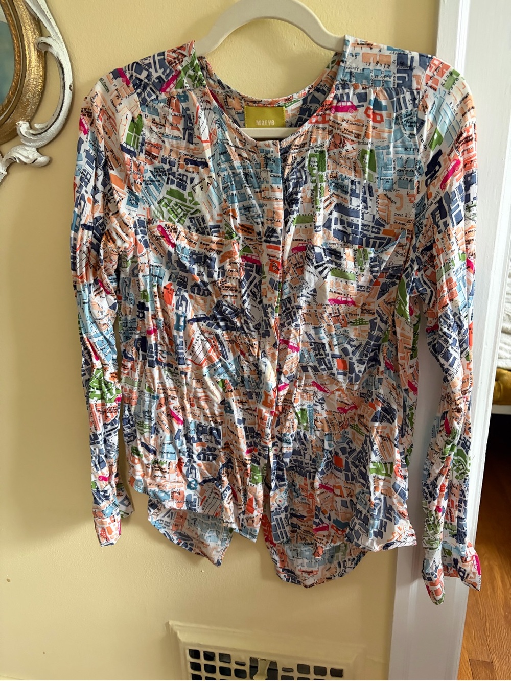 Maeve Anthropologie Multicolor Printed Button-Front Map Blouse